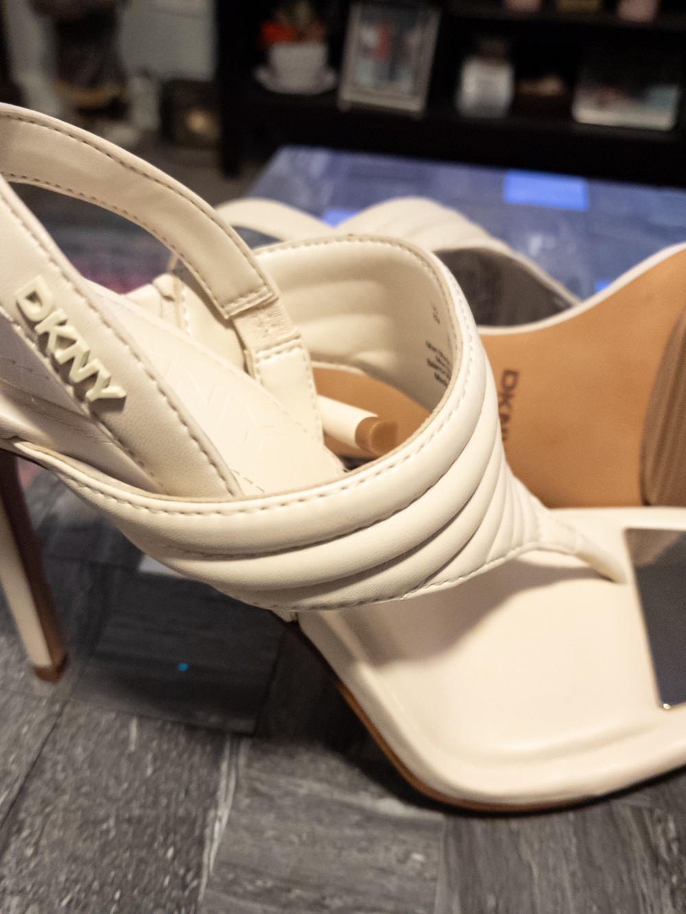 DKNY White Quilted Leather High Heel Sandals